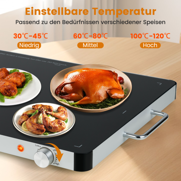Coast Elektrische Warmhoudplaat 400 W – 30-120 °C – 61 x 42 x 4 cm – Zwart