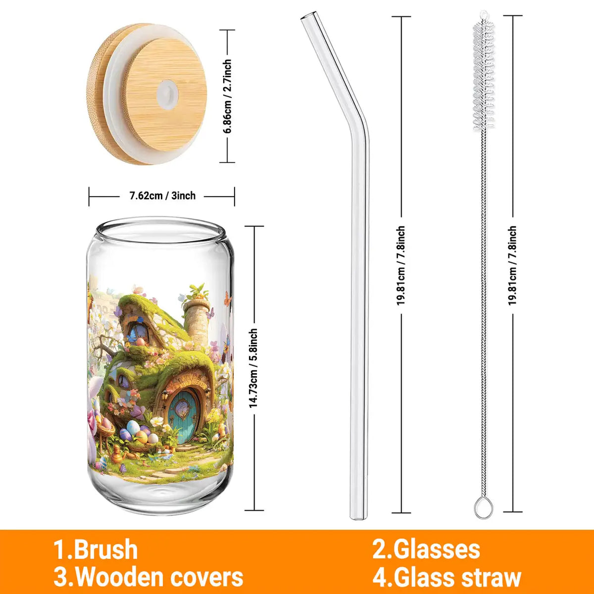 Alphynix Paasglas met Deksel en Rietje - Sprookjesdesign - 500 ml - Meerkleurig