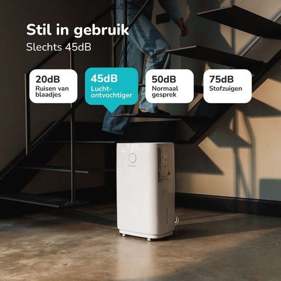 Bloomfold Luchtontvochtiger - 20L per Dag - Incl. Was-droog Functie - Geschikt voor Woonkamer, Slaapkamer, Kelder & Badkamer - Dehumidifier - Wit
