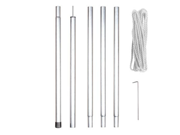 Perel Montagekit met mast, touw en haringen, metaal, diameter 25 mm, hoogte 250 cm