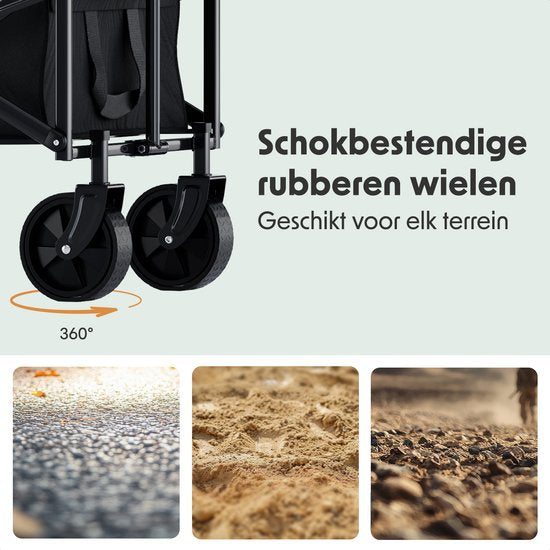 LifeGoods Bolderkar – Inklapbaar  – 80 liter – max. 80 kg – 75 x 49 x 70 cm – Zwart