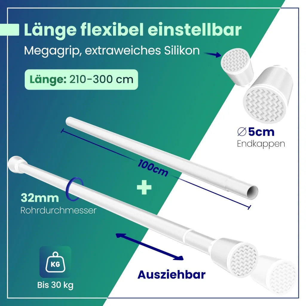 LOBUX Telescoopstang zonder Boren - 210-300 cm - Ø 32 mm - Wit