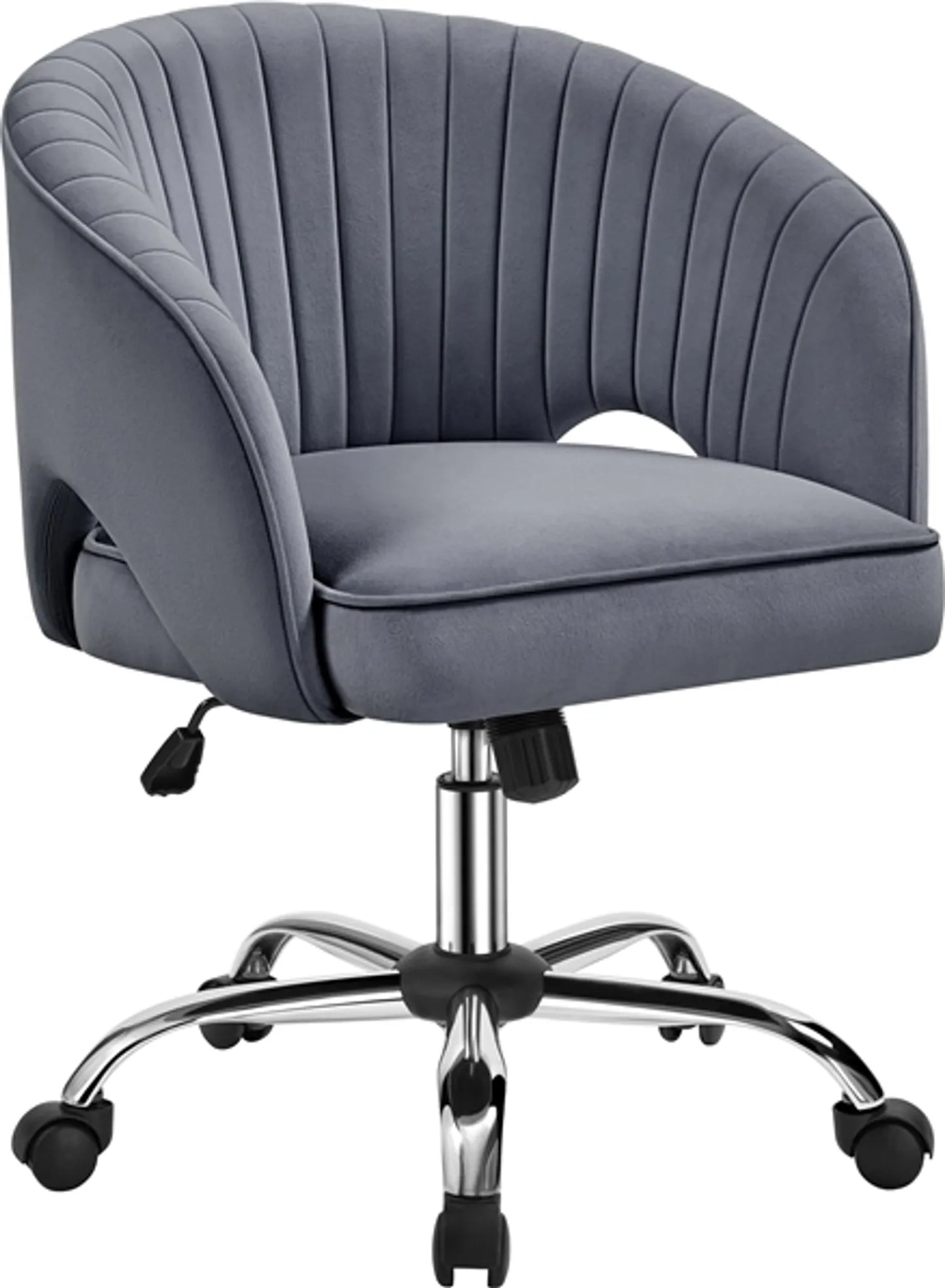 Yaheetech Bureaustoel Fauteuil – 60 x 56,5 x 73-83 cm – Voorzien Van Fluweelzachte Bekleding En Verstelbare Zithoogte En Ontspannende Schommelfunctie – Voor Kantoor En Ontvangsthal – Donkergrijs Polyester En Metaal