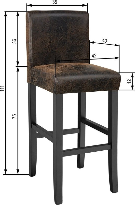 tectake - 2 Barkrukken van imitatieleer oud bruin - 403584