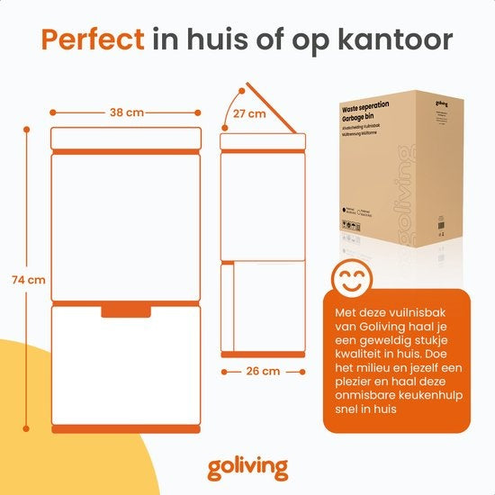 Goliving Automatische Prullenbak Afvalscheiding 64 Liter – Sensor Afvalbak – Handsfree sensor – Afvalemmers – Vuilnisbak voor Binnen – RVS – 40L + 2x12L + 8L – Zilver