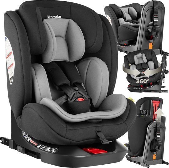 tectake® Draaibare Autostoel - Kinderstoel - i-Size goedkeuring - Isofix autostoel - Zitverhoger - Kinderzitje auto - Autostoeltje - 5-punts-gordel - Vanaf geboorte tot 150cm/36kg