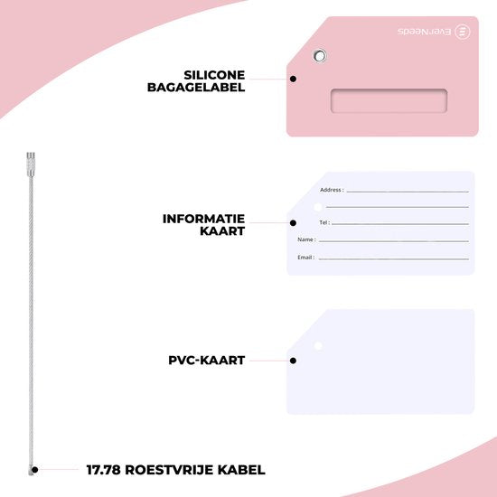 EverNeeds Bagagelabel - Siliconen - Roze - 5 Stuks