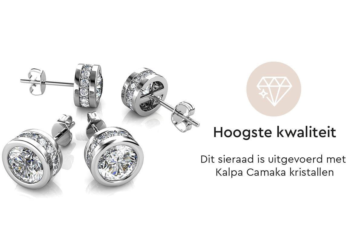 Yolora Dames Oorbellen met Ronde Kalpa Camaka Kristallen - Zilver kleurig - 18K Witgoud Verguld - Moederdag Cadeautje