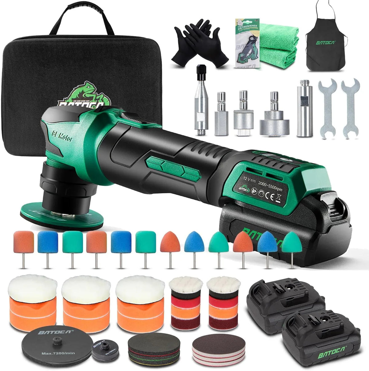 Batoca S4 Accu Miniploetsmachine - Blauw - Roterend & Excentrisch - 2000-5500 tpm - 2x 12V 2,5 Ah Accu - Steunschijf 25 & 75 mm