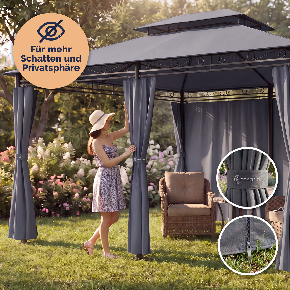 Casaria Topas Paviljoen 3 x 4 m - Met Zijwanden en Ventilatiedak - UV-bescherming 50+ - Stalen Frame - Antraciet