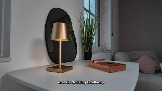 Goliving Tafellamp Oplaadbaar – Draadloos en dimbaar – Moderne touch lamp – Nachtlamp Slaapkamer – 26 cm – Goud