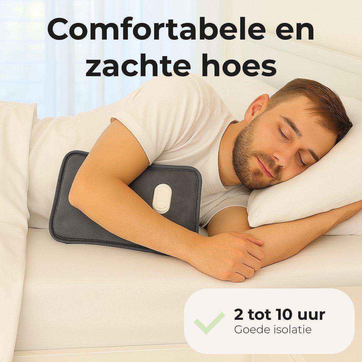 STAUS&BACH Aura Elektrische Kruik met Fleece Hoes – 27x18 cm – Grijs – Warmtekruik voor Handen, Buik en Baby