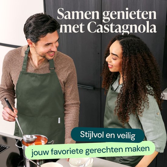 Castagnola keukenschort - Water- en vuilafstotend - Professioneel Kookschort - Schort voor Dames en Heren - Horeca Sloof - Unisex - Verstelbare Gesp - Extra Grote Vakken - Groen