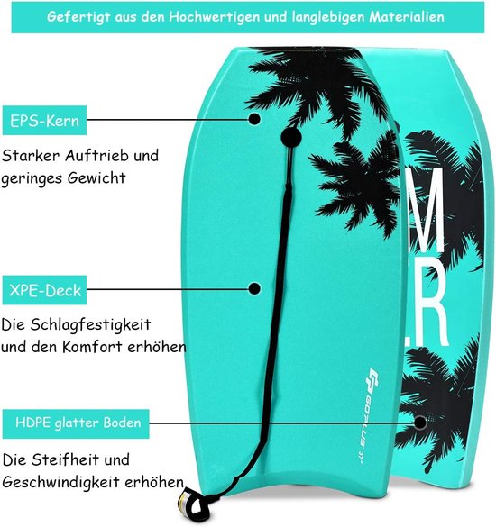 COSTWAY Bodyboard, zwemplank, surfplank voor kinderen, surfboard, sup-board
