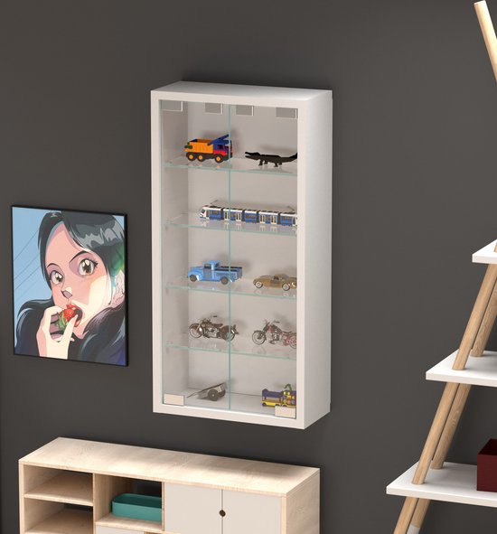 VDD Vitrinekast - Hangende Wandvitrine - Stofvrij - 40x60x12 cm - Wit