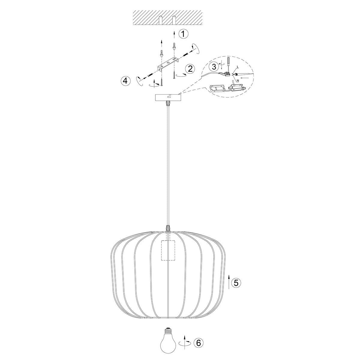 Anne Lighting - hanglamp - Sable - zwart - linnen metaal - Ø 45cm - E27 - 4191ZW