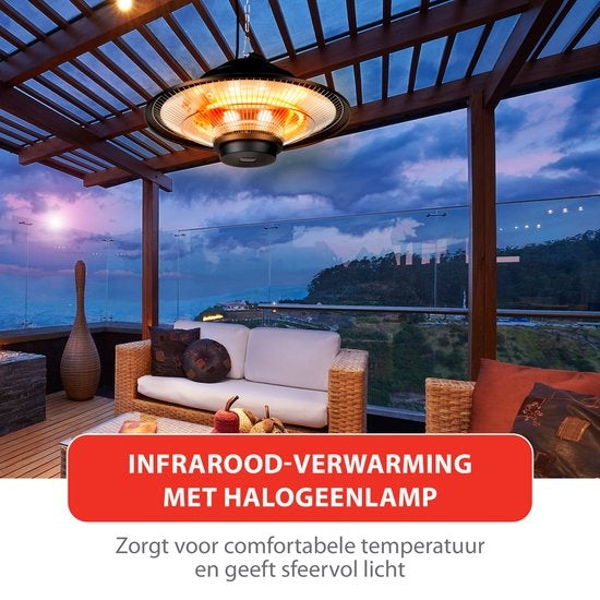 alpina Heater Terrasverwarmer - Infrarood Verwarming - IP44 Spatwaterdicht - 1500W - Zwart
