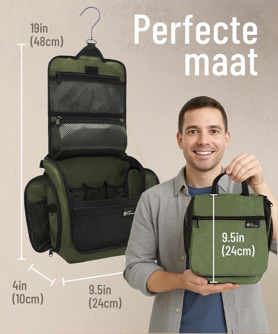 D&D Wanderlust Toilettas met Haak - Ophangbare Luxe Travel Organizer met 10 vakken - Groen - Unisex Dames & Heren - 6 liter inhoud - Reis Toilettas Hangend Groot - Make up Tasje