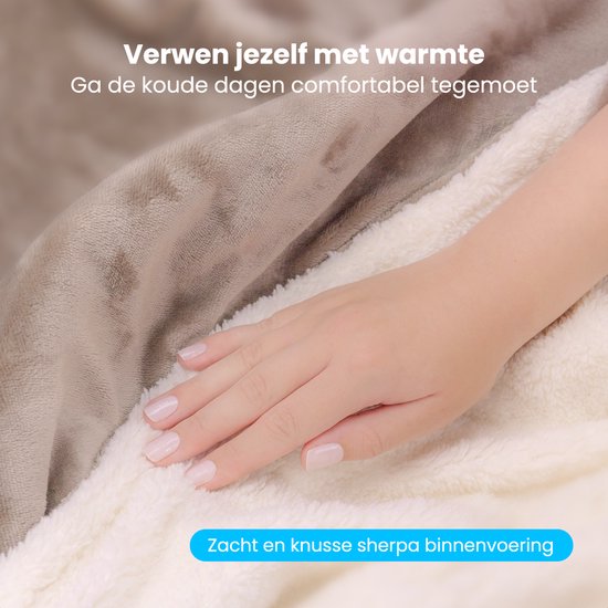 Auronic Elektrische Deken - Warmtedeken - Sherpa Fleece - 9 Warmtestanden - 180x130 - 1 persoons - Taupe