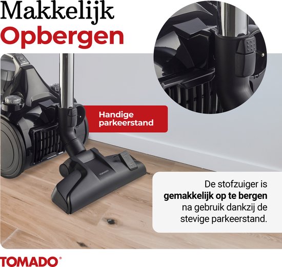 Tomado TVC2001B - Stofzuiger zonder stofzak - 2 liter - Zakloos - HEPA 12 filter - Lichtgewicht - Zwart