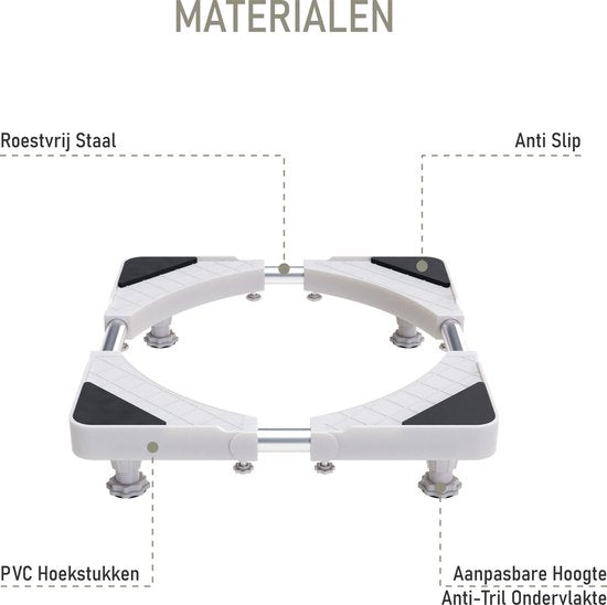 Noswo Wasmachine Verhoger - Tot 300 KG - Verstelbare Multitool - Anti Vibratie Dempers - Ook geschikt voor Vaatwasser, Koelkast, Vriezer en Droger - 45/63 x 11/13 cm