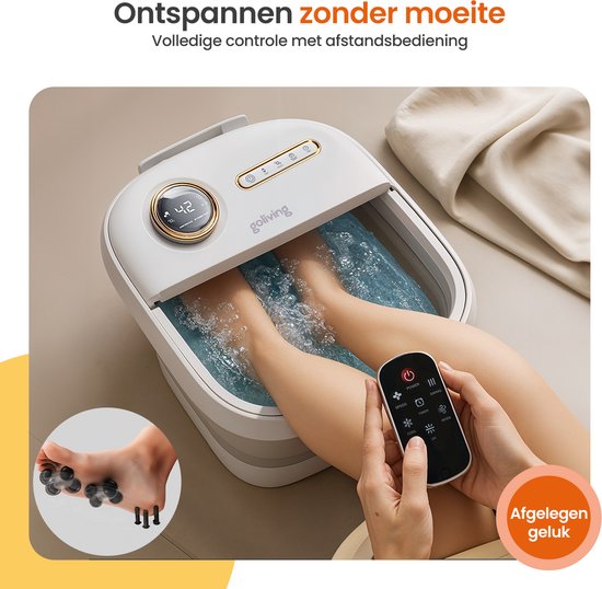 Goliving Automatische Voetenbad - Incl. 3x Badzout - Voetmassage Apparaat - Inklapbaar Voetbad Met Massage - Verwarming tot 48°C- Afstandsbediening - Wit