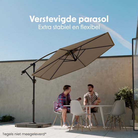 LifeGoods Zweefparasol - Rond Ø300 cm - UPF 50+ en Waterdicht - Tuinparasol - Eenvoudig verstelbaar - Taupe