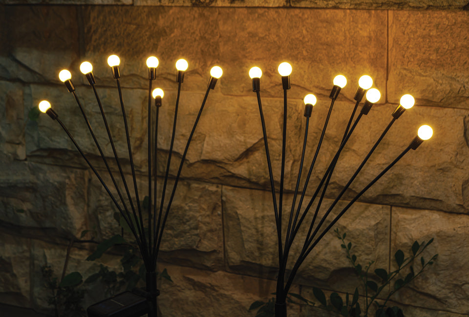 Hortensus Firefly Solar Lights – Set van 2, LED-verlichting & IP44 Waterdicht – 67,5 x 6,5 x 4 cm – Zwart