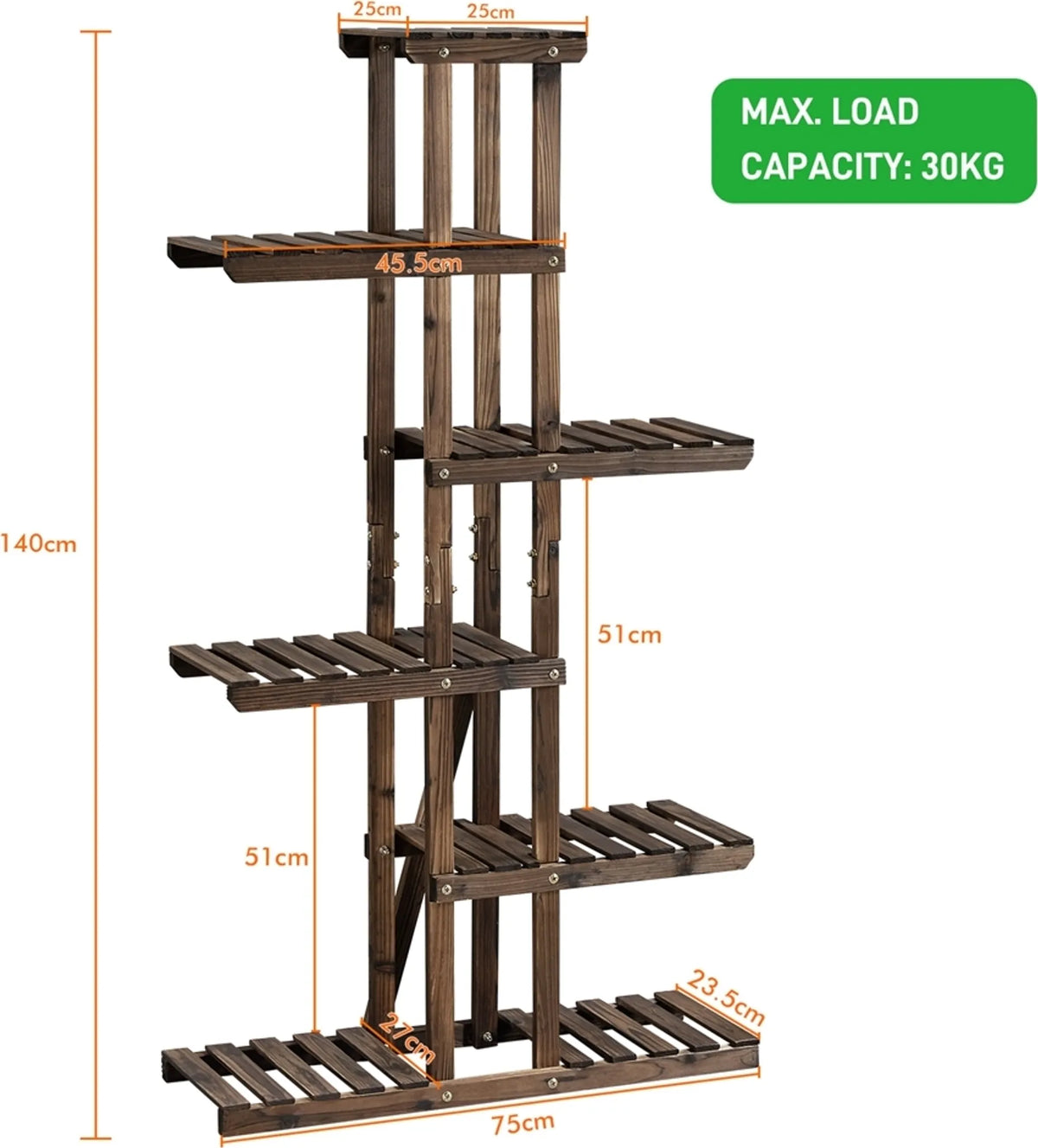 Yaheetech 6-Laags Plantenrek Voor Binnen En Buiten 140 cm Hoog – Bruin – Vurenhout En Metaal