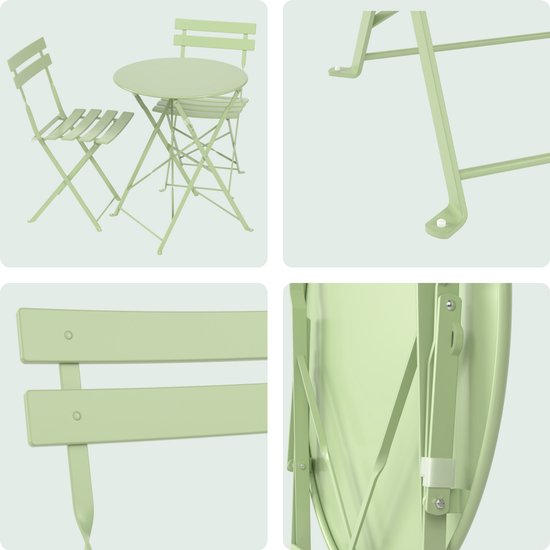LifeGoods Bistroset - Staal - 3-delig - Tuinset - Inklapbaar - Balkonset met Tafel - Weerbestendig - Mintgroen