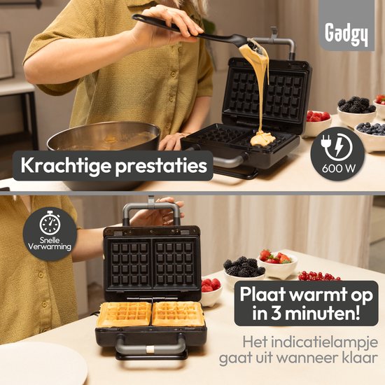 Gadgy Premium Tosti Apparaat voor 2 Tosti's – Zwart - 3-in-1 Grill, Tosti- & Wafelmaker - Verwisselbare Platen - 600W - Extra Krachtig - 2x Brusselse Wafel - Croque Monsieur