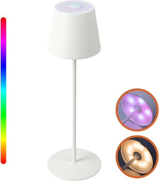 Goliving Chroma Tafellamp Oplaadbaar – Draadloos en Dimbaar – Touch Lamp – Nachtlamp Slaapkamer & Woonkamer – RGBW – 37,5 cm – Wit
