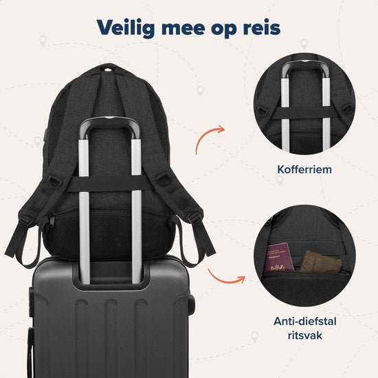 TRVLMORE Rugzak met Levenslange - Rugtas met 17 Inch Laptopvak - Schooltas - Spatwaterdicht - Heren en Dames - Jongens en Meisjes - 36L - Zwart
