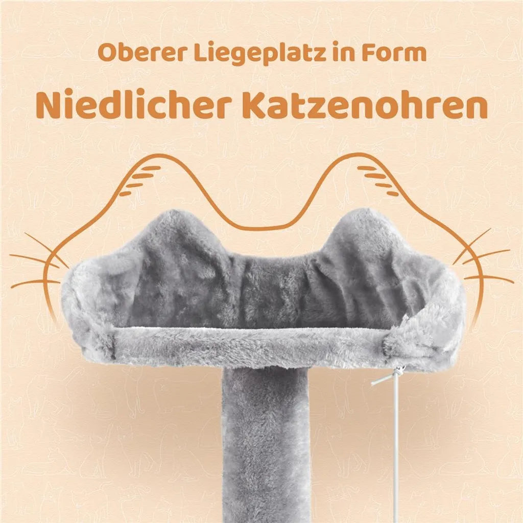 Yaheetech krabpaal 146 cm - met 2 kattenholen - 3 uitkijkplatforms - lichtgrijs