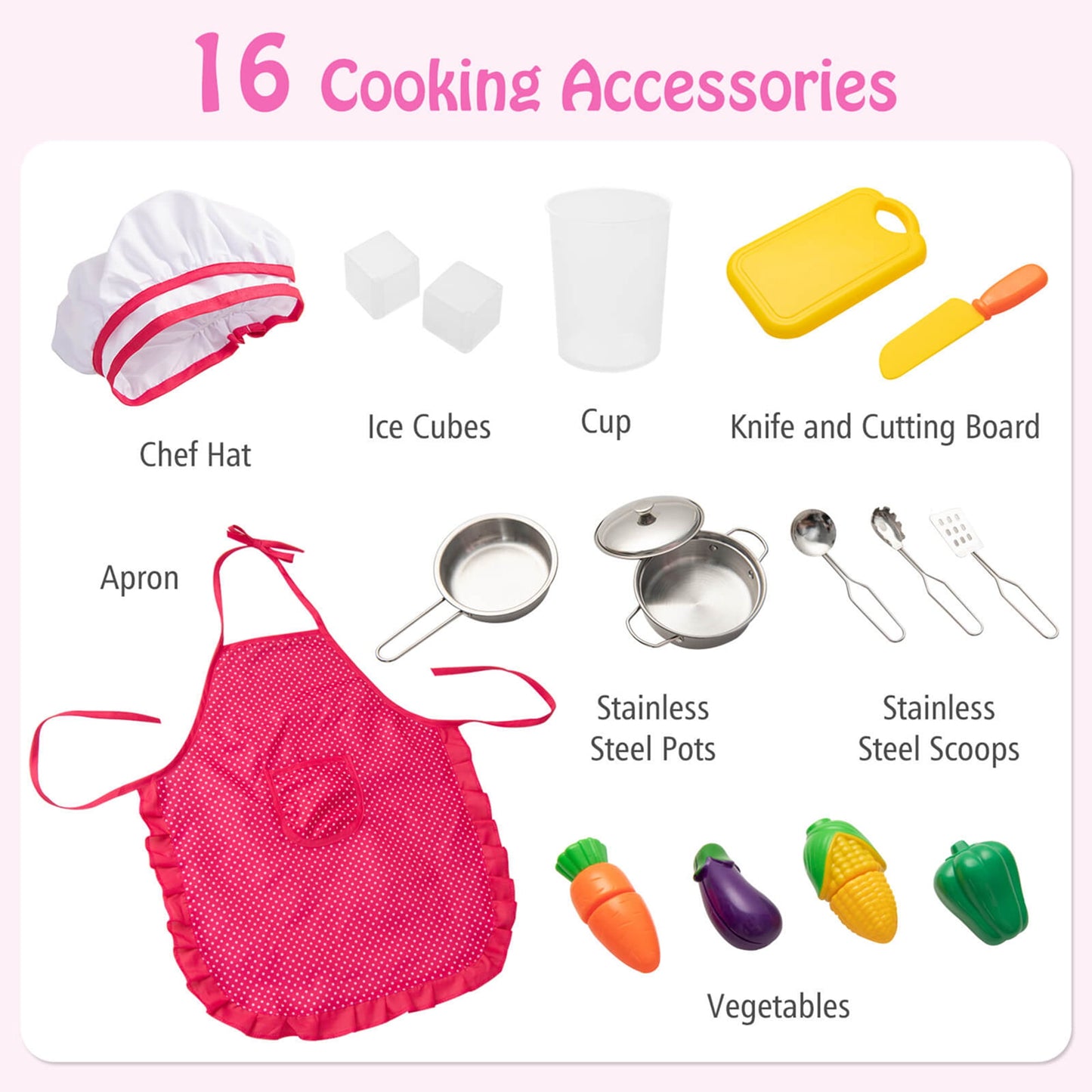 Coast Kinderkeuken met 16 spelaccessoires voor kinderen van 3 jaar 83 x 29 x 103 cm roze