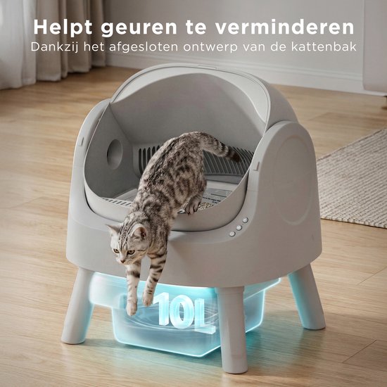 TrevoPet® Automatische Kattenbak - Zelfreinigend & Veilig - Voor Katten tot 12KG - Incl. Mat, 60 Afvalzakjes & Accessoires - 10L Afvalbak - Grijs