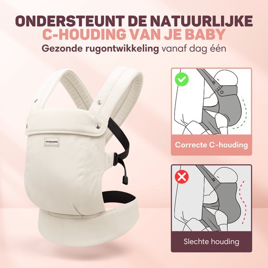 Vulpes Goods® BabyCare - Draagzak – Ergonomische Baby Draagzak 0-36 mnd – Luxe Buikdrager tot 20 kg – OEKO-TEX® Katoen – Handsfree Comfort - Met Rugsteun & M-Positie - Crème