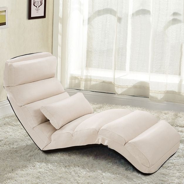 Coast vloerstoel 5-weg verstelbare suede kussenstoel 175 x 55 x 20 cm beige