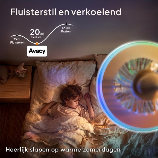 Avacy Plafondventilator met Verlichting - Plafondlamp Ventilator - Plafonniere - LED RGBW - Tuya Wifi Smart - Afstandsbediening - ⌀ 50cm - Wit
