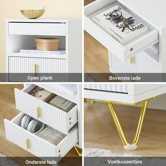 SoBuy Nachtkastje, nachtkastje met 3 laden en plank, moderne bijzettafel voor slaapkamer en woonkamer, wit, 40 x 40 x 63 cm (b x d x h) FBT168-W