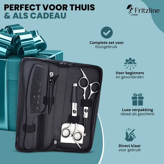 Fritzline 9-delige Kappersset - Kappersscharen - Kappersmantel - haar schaar - kapper - schaar kapper - uitdunschaar - uitdunschaar kapper - professionele kappersset - kappersmantel - kapmantel - kapper spullen