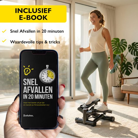 Zoluko Stepper met Weerstand - Inclusief Weerstandsbanden en E-Book - Stepper Fitness - Fitness Step - Mini Stepper - Step Fitness - Aerobic Step - Step - Stepper Fitnessapparaat - Hometrainer - Zwart