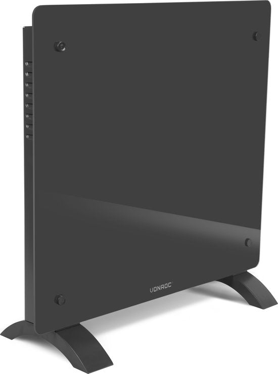 VONROC Luxe elektrische kachel - Convectorkachel met glazen paneel – 500W/1000W - Verwarmt ruimtes tot 12m2 - Bediening zowel met app (via Wifi) als handmatig – Instelbare thermostaat en timer - Grijs