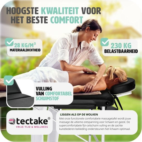 Mobiele Aluminium Massagetafel 3 Zones - Zwart - behandeltafel - behandelbank – incl. opbergtas – opvouwbaar