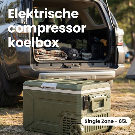 Auronic Elektrische Koelbox - Compressor - 64L - 12V en 240 volt - Camping Koelkast - Frigobox Auto - Met Wielen en Hendel - Groen