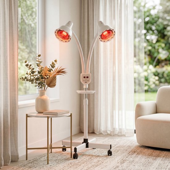 Infraroodlamp - 2 Koppen - Draaibaar - Infrarood - Therapie - Deken - Lamp - Verwarmingspaneel - Soft & Silky