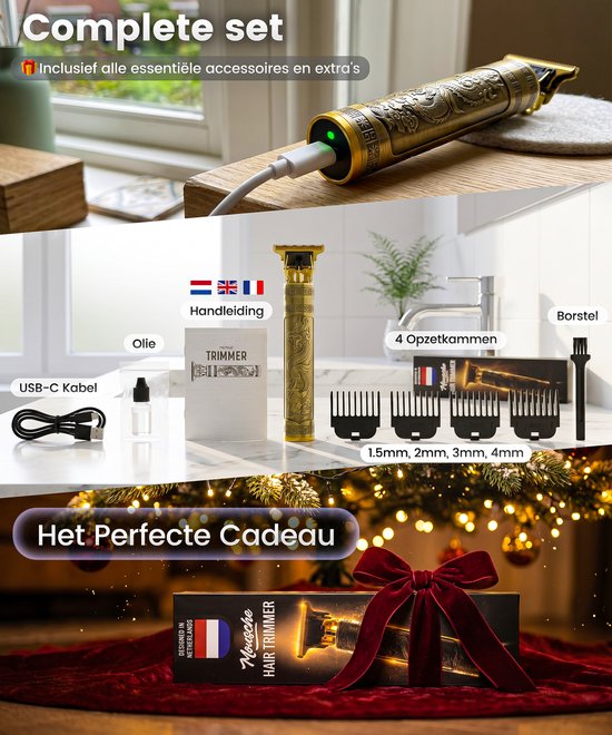 Tondeuse Mannen Hoofdhaar - Trimmer Set voor Hoofd en Baard - Baardtrimmer en Haartrimmer - USB C