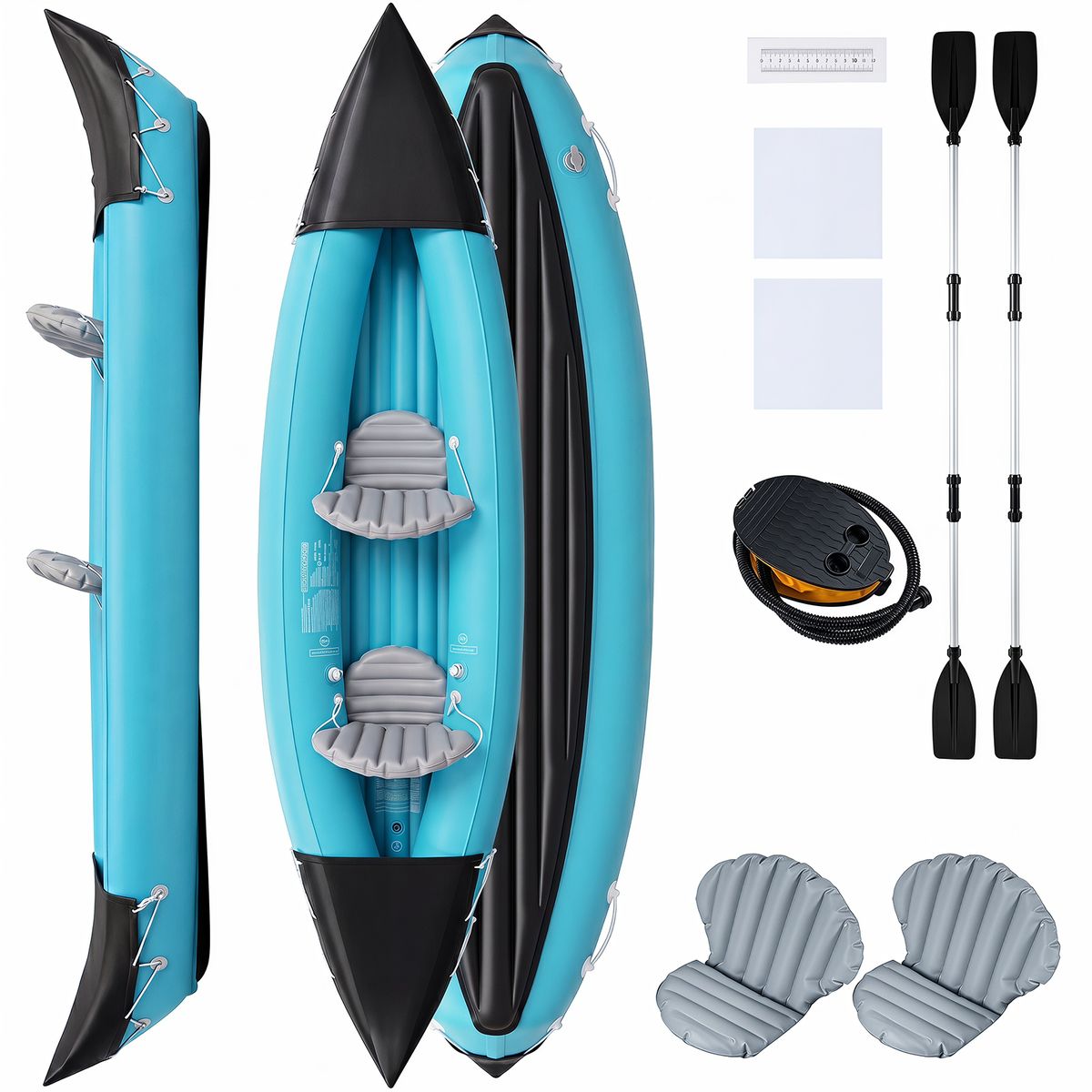 Coast Opblaasbaar Kajakset voor 2 Personen - Met Peddels en Voetpomp - Blauw - 321 x 92 x 45 cm