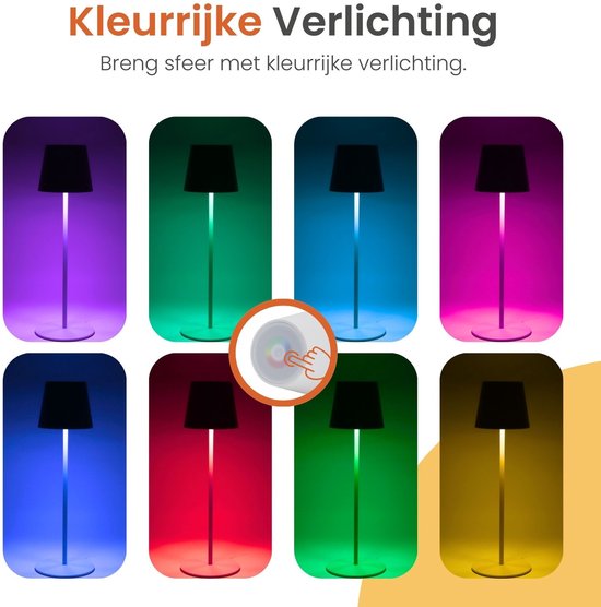 Goliving Chroma Tafellamp Oplaadbaar – Draadloos en Dimbaar – Touch Lamp – Nachtlamp Slaapkamer & Woonkamer – RGBW – 37,5 cm – Wit