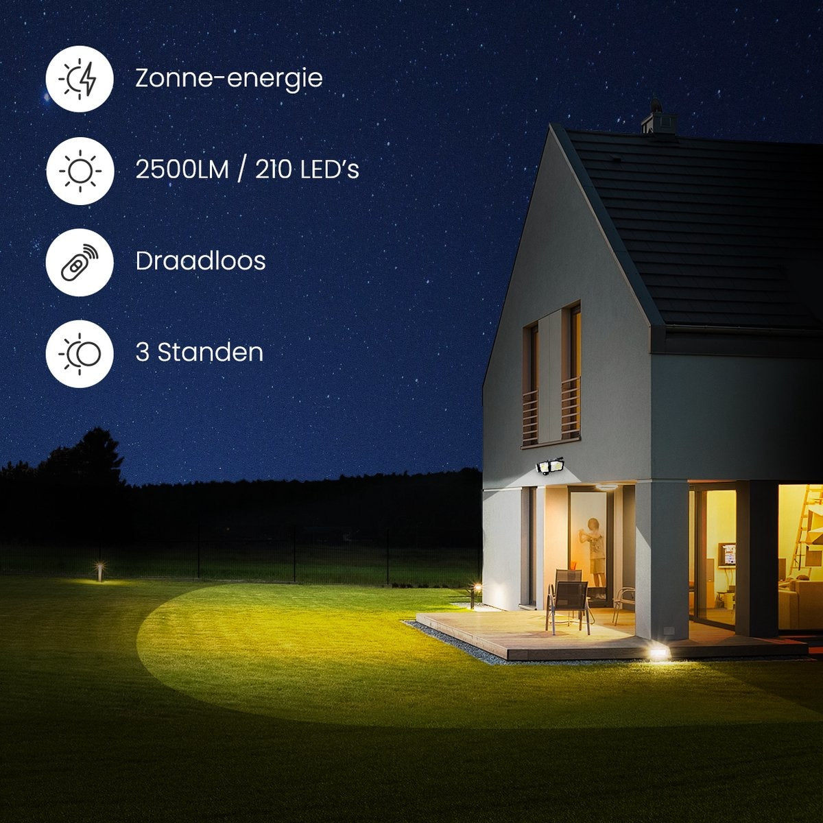 Auronic Solar Buitenlamp met Bewegingssensor - Wandlamp met Sensor - Zonne-energie - 210 LED's - IP65 - 2 Stuks - Zwart